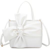 Fontanella Fashion Women's Ila Big Bow Ribbon PU Leather Top Handle Crossbody Tote Bag in White
