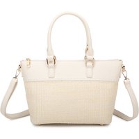 Fontanella Fashion Women's Elegant Straw Woven Tote Hand Bag in Off-White