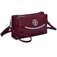 Fontanella Fashion Women's Noveau Triple Compartment Crossbody Bag in Burgundy