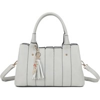 Fontanella Fashion Women's Katze Striped PU Leather Tote Shoulder Handbag with Kitten Charm in Light Grey