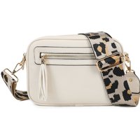 Fontanella Fashion Women's Tassel Zip Crossbody Bag with Canvas Strap in Off-White