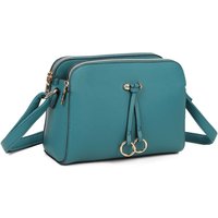 Fontanella Fashion Women's Metz Twin Rings Charm Three Zipped Sections PU Leather Crossbody Bag in Turquoise