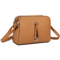 Fontanella Fashion Women's Metz Twin Rings Charm Three Zipped Sections PU Leather Crossbody Bag in Light Brown