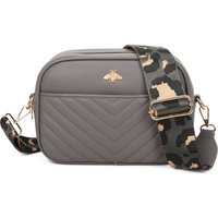 Fontanella Fashion Women's Bee Badge Quilted Double Zipper Compartment Tassel Crossbody Handbag in Dark Grey
