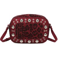 Fontanella Fashion Women's Leopard Patterned Luxe Soft Suede Leather Crossbody Bag in Burgundy