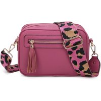 Fontanella Fashion Women's Tassel Zip Crossbody Bag with Canvas Strap in Cerise