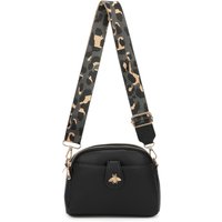 Fontanella Fashion Women's Monarch Bee Badge Multi-pocket Crossbody Bag with Leopard Canvas Strap in Black