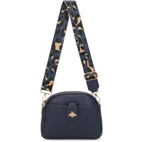 Fontanella Fashion Women's Monarch Bee Badge Multi-pocket Crossbody Bag with Leopard Canvas Strap in Navy