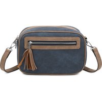 Fontanella Fashion Women's Classic Quadruple Zipped Soft Suede Tassel Crossbody Camera Bag in Navy