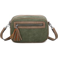 Fontanella Fashion Women's Classic Quadruple Zipped Soft Suede Tassel Crossbody Camera Bag in Olive