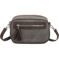 Fontanella Fashion Women's Classic Quadruple Zipped Soft Suede Tassel Crossbody Camera Bag in Dark Grey