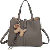 Fontanella Fashion Women's Bella PU Leather Triple Compartment HandBag With A Dog Charm in Dark Grey