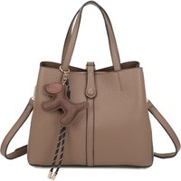 Fontanella Fashion Women's Bella PU Leather Triple Compartment HandBag With A Dog Charm in Taupe