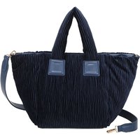 Fontanella Fashion Women's Crinkle Luxe Large Pleated Velvet Quilted Top Handle Tote Bag in Navy