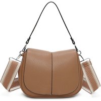 Fontanella Fashion Women's Kanga Flap Double Zipped Compartments Shoulder Crossbody Bag in Light Brown
