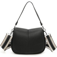 Fontanella Fashion Women's Kanga Flap Double Zipped Compartments Shoulder Crossbody Bag in Jet Black