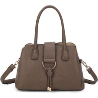 Fontanella Fashion Women's BellaElan PU Leather Triple Compartment Handbag with a metal D-ring Ornament & an Extra Long Strap in Taupe