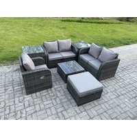 Fimous 7 Piece Garden Furniture Sets 6 Seater Outdoor Patio Furniture Set Weaving Wicker Rattan Sofa Chair & Table with 2 Side Tables Big Footstool