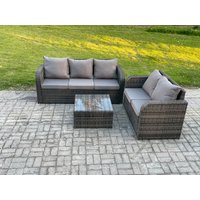 Fimous PE Rattan Garden Furniture Sets 5 Seater Outdoor Lounge Sofa Set Square Coffee Table in Dark Grey