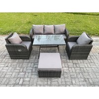 Fimous Rattan Wicker Garden Furniture Patio Conservatory Sofa Set with Dining Table Reclining Chair 3 Seater Sofa in Dark Grey