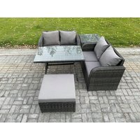 Fimous Outdoor Garden Furniture Sets 5 Pieces Wicker Rattan Furniture Sofa Sets with Rectangular Dining Table in Dark Grey