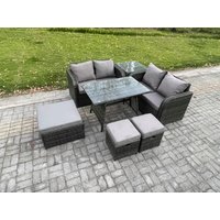 Fimous Outdoor Garden Furniture Sets 7 Pieces Rattan Furniture Manual Wicker Patio Sofa Patio Conversation Set with 3 Footstools Side Table