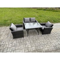 Fimous Outdoor Garden Furniture High Back Rattan Sofa Dining Table Set Dark Grey Mixed