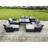 Fimous Garden Furniture Sets 9 Pieces Wicker Rattan Furniture Manual Wicker Patio Sofa Patio Conversation Set with 3 Footstools in Dark Grey