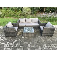 Fimous Outdoor Lounge Sofa Set Wicker PE Rattan Garden Furniture Set with Armchair Squar Coffee Table Dark Grey Mixed