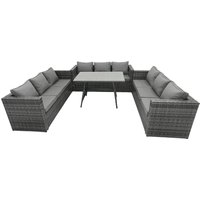 Fimous Outdoor Rattan Garden Furniture Lounge Sofa Set With Oblong Dining Table With Clear Tempered Glass in Dark Grey