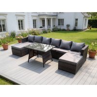Fimous Lounge Rattan Garden Furniture Sets Dining Table & 2 PC Big Footstools in Dark Grey