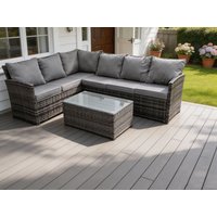 Fimous High Back Rattan Corner Sofa Set Outdoor Furniture Rectangular Coffee Table 6 Seater in Dark Grey