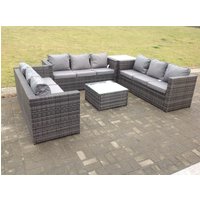 Fimous 9 Seater U Shape Rattan Garden Furniture Set Patio Outdoor Lounge Sofa With Footstool Dark Grey Mixed