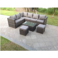 Fimous 8 Seater Grey Rattan Corner Sofa Set Coffee Oblong Coffee Table Outdoor Garden Furniture Patio in Dark Grey