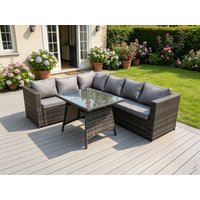 Fimous 6 Seater Grey Rattan Corner Sofa Set Dining Table Foot Rest Garden Furniture Outdoor in Dark Grey