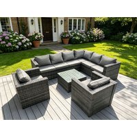 Fimous 8 Seater Grey Rattan Corner Sofa Set Coffee Table 2 Armchairs Garden Furniture Outdoor in Dark Grey