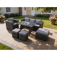 Fimous 7 Seater Grey Lounge Rattan Sofa Set Dining Table Chair Foot Rest Garden Furniture Outdoor in Dark Grey