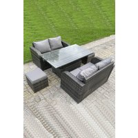 Fimous Rattan Garden Furniture Sofa Set Dining Table Height Adjustable Rising lifting Table Two Seater Sofa in Dark Grey