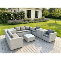 Fimous Outdoor PE Rattan Garden Furniture Set Wicker Sofa Set Square Coffee Table Armchair Side Table in Light Grey