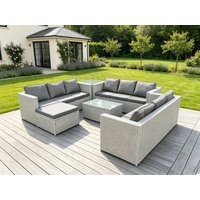 Fimous 10 Seat Light Grey Lounge Outdoor PE Rattan Garden Furniture Set Wicker Sofa Set Oblong Coffee Table