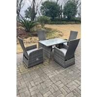 Fimous Oblong Table Adjustable PE Rattan Dining Set Table & Chair Sets 4 Seat in Dark Grey