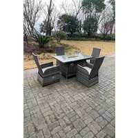 Fimous Rattan Gas Fire Pit Oblong Dining Table Gas Heater Adjustable Chair & Table Set 4 Seat in Dark Grey