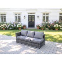 Fimous 3 Seater Single Arm Rest Rattan Sofa Patio Outdoor Garden Furniture With Seat & Back Cushion Left Side in Dark Grey