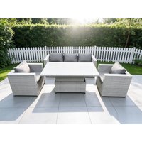Fimous Rattan Garden Funiture Set Height Adjustable Rising Lifting Table Sofa Dining Set With 2 Arm Chair in Light Grey