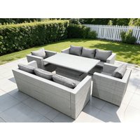 Fimous Rattan Garden Funiture Set Adjustable Rising Lifting Table Sofa Dining Set Lounge Sofa With Arm Chair in Light Grey