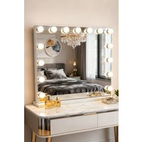 INMTFEI Hollywood Vanity Mirror with 15 Dimmable LED Bulbs, Touch Control, Tabletop in White