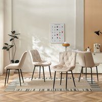 SONARA Modern Set of 4 Velvet Dining Chairs with Ergonomic Upholstered Seat in Beige