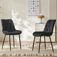 SONARA Modern Set of 2 Velvet Dining Chairs with Ergonomic Upholstered Seat in Black