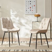 SONARA Modern Set of 2 Velvet Dining Chairs with Ergonomic Upholstered Seat in Beige