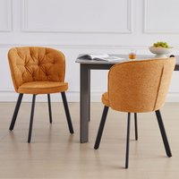 SONARA Modern Set of 2 Dining Chairs with Blended Woven Fabric & Metal Legs in Yellow